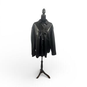 American Eagle Black Leather Shirt Jacket Men's Size L Button Closure